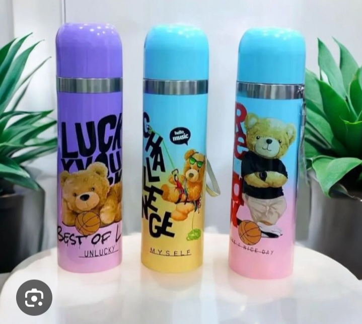 Cute Teddy Print Steel Thermos Bottle,500ml