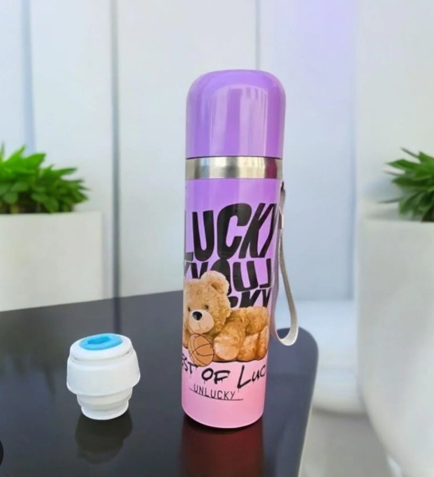 Cute Teddy Print Steel Thermos Bottle,500ml - Image 2