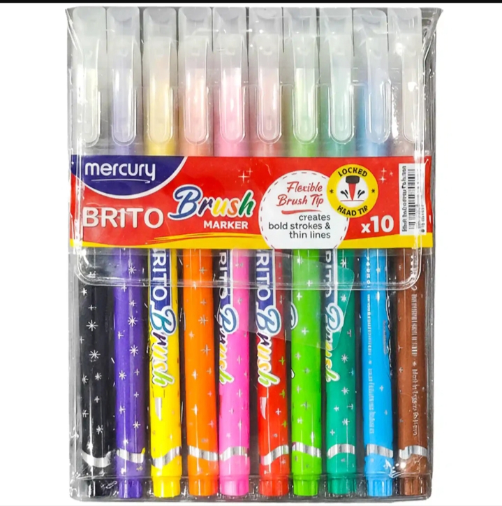 New Style,Mercury Brito Brush Markers Set Pack of 10Pcs