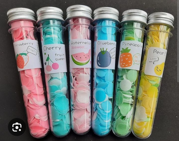 Portable papesoap sheets packaged in test-tube-shaped containers.Difrent Flavor,s (Pack of 6)