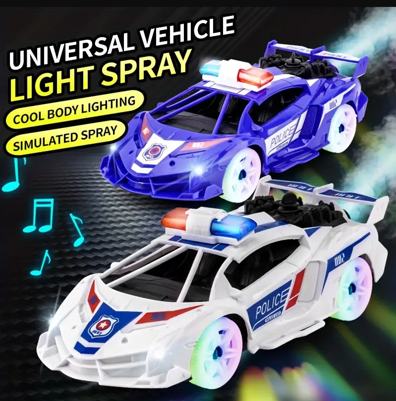 Universal Water Spray Police Car Toy Luminous Music Toy Car Model Simulation Sports Car